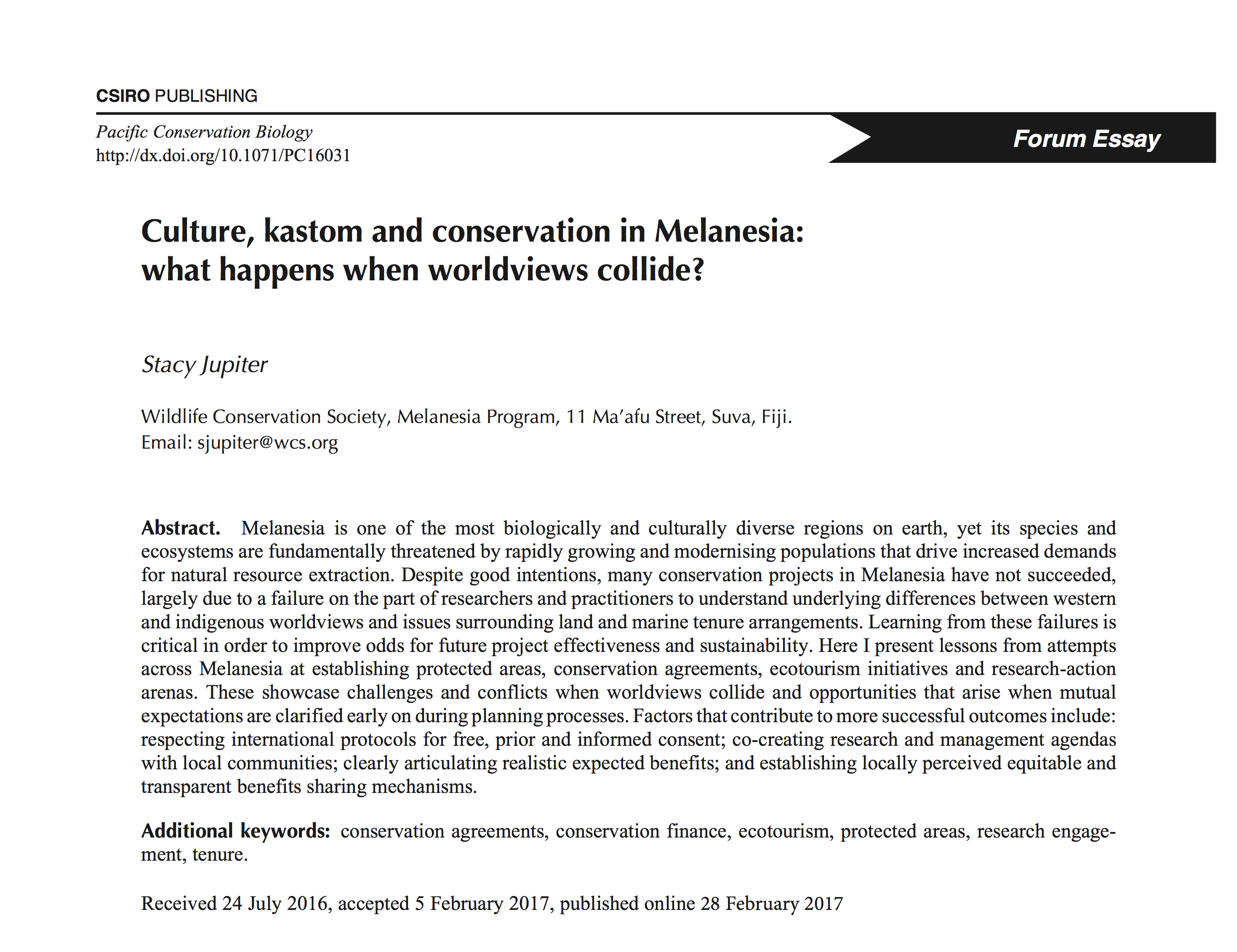 Culture, kastom and conservation in Melanesia: what happens when worldviews collide?